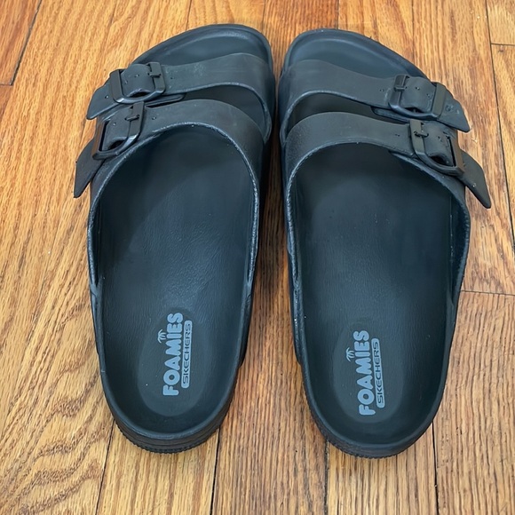 Skechers foamies double buckle slides Sandals black men’s 12 - Picture 3 of 5